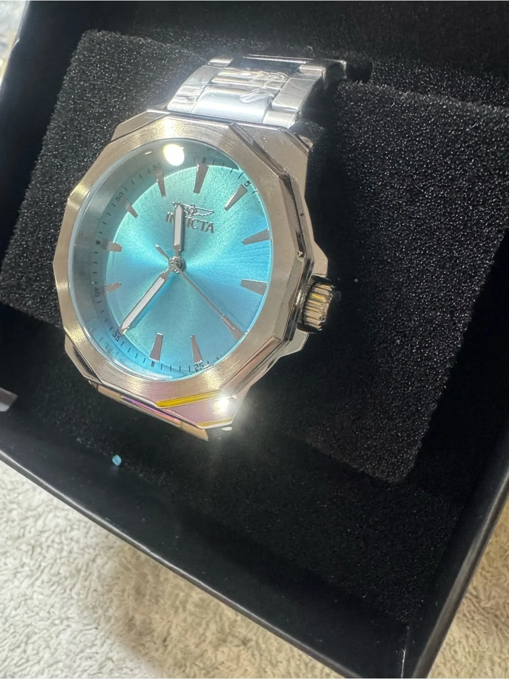 #163 Invicta Silver Case Watch with Turquoise Blue Dial